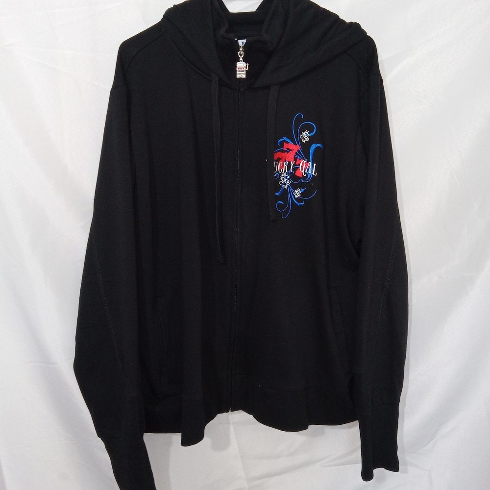 Y2K Lucky Girl Graphic Zip Hoodie Black Retro Size 2X Bradford Exchange